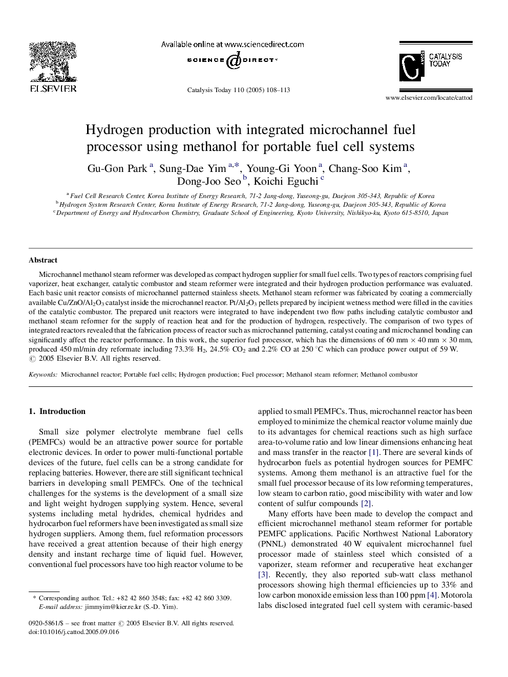 Hydrogen production with integrated microchannel fuel processor using methanol for portable fuel cell systems