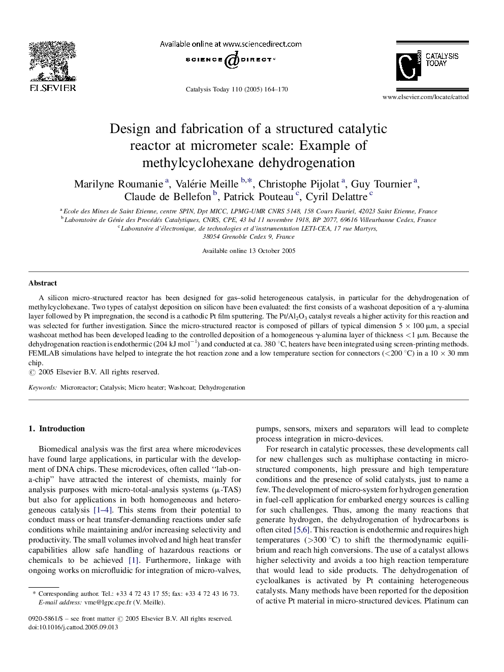 Design and fabrication of a structured catalytic reactor at micrometer scale: Example of methylcyclohexane dehydrogenation