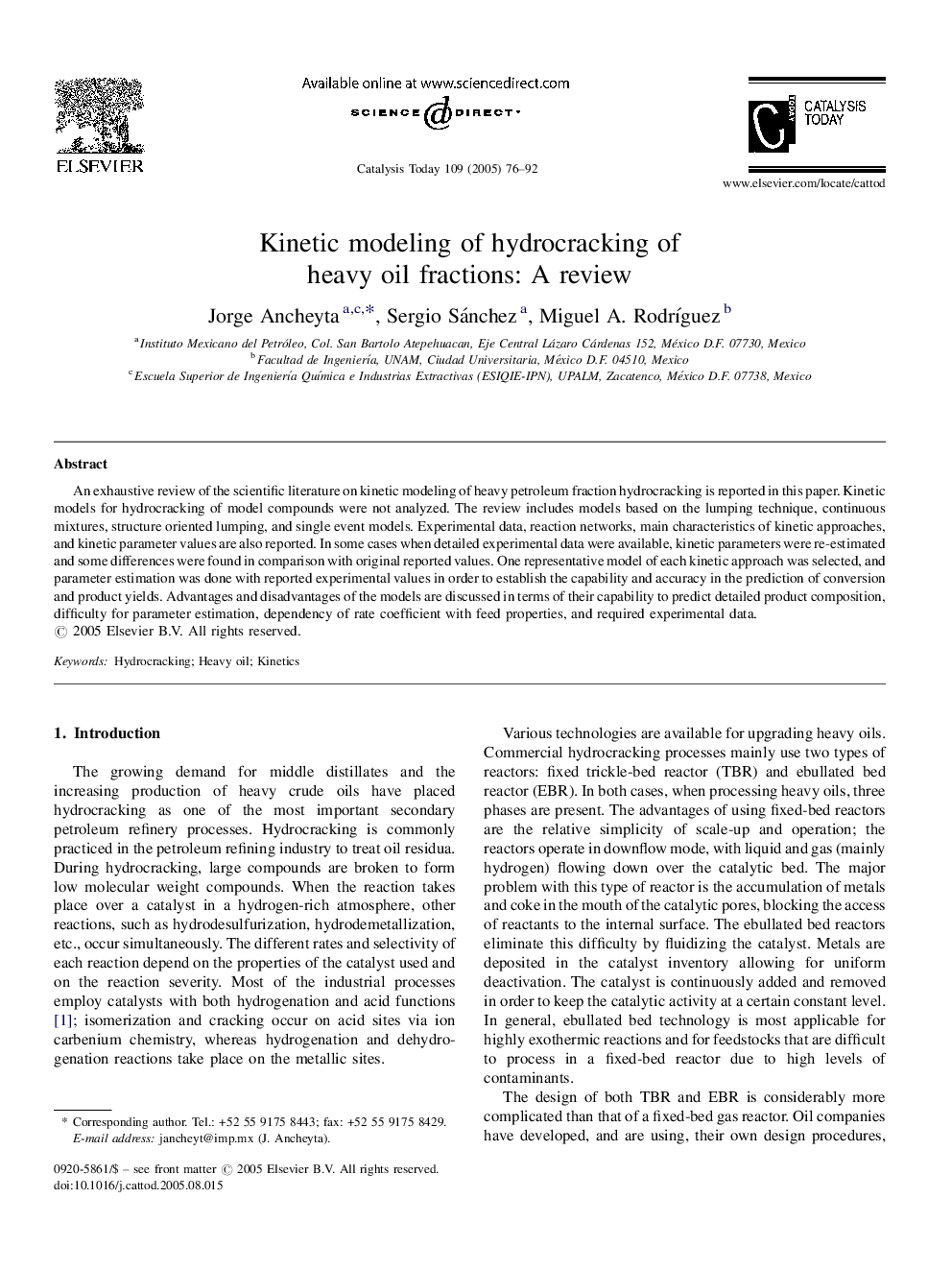 Kinetic modeling of hydrocracking of heavy oil fractions: A review