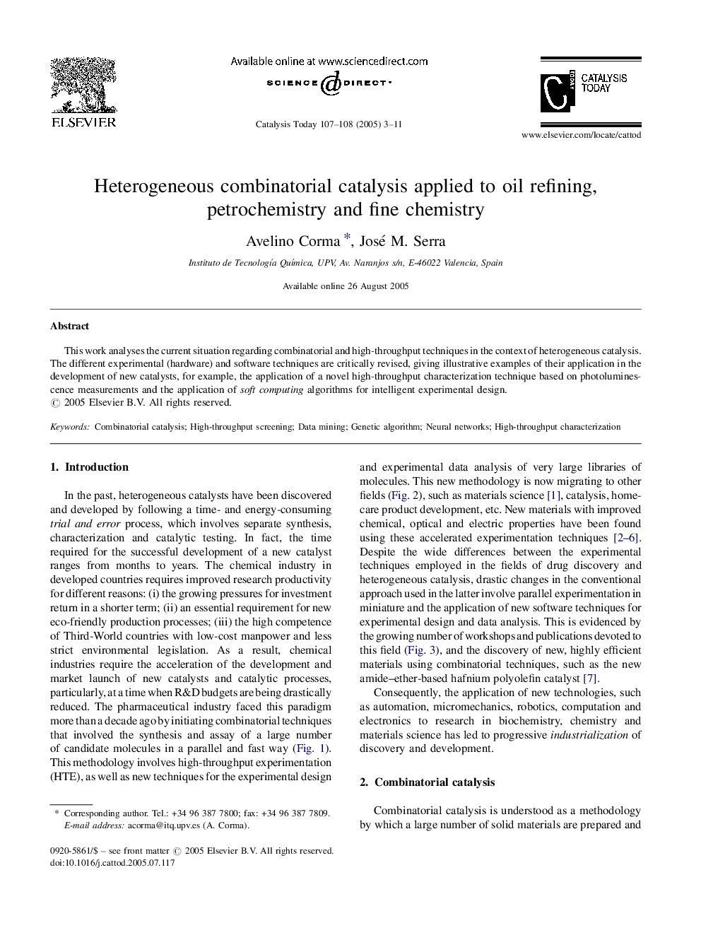 Heterogeneous combinatorial catalysis applied to oil refining, petrochemistry and fine chemistry