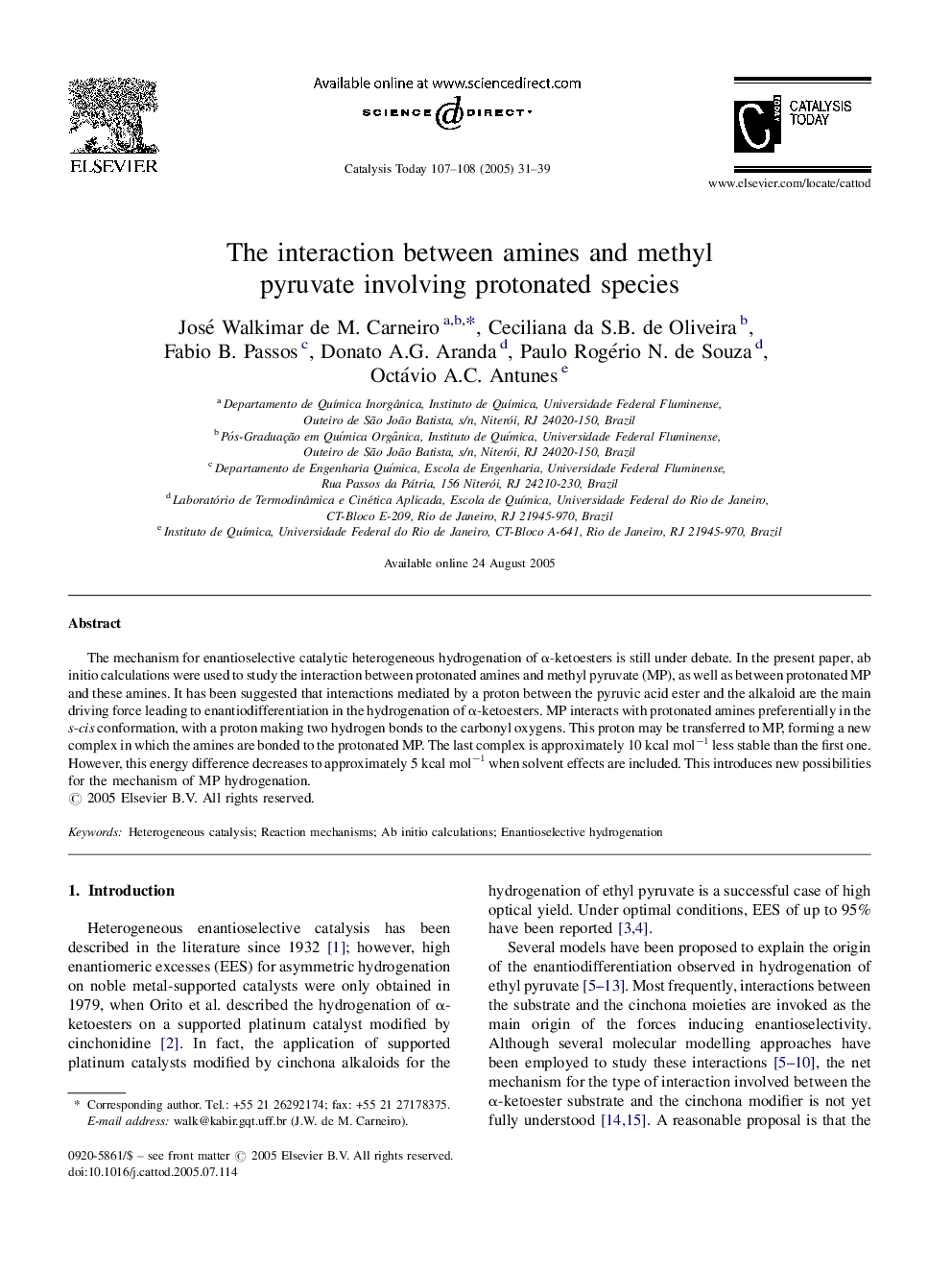 The interaction between amines and methyl pyruvate involving protonated species