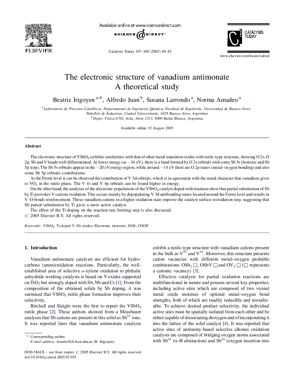 The electronic structure of vanadium antimonate