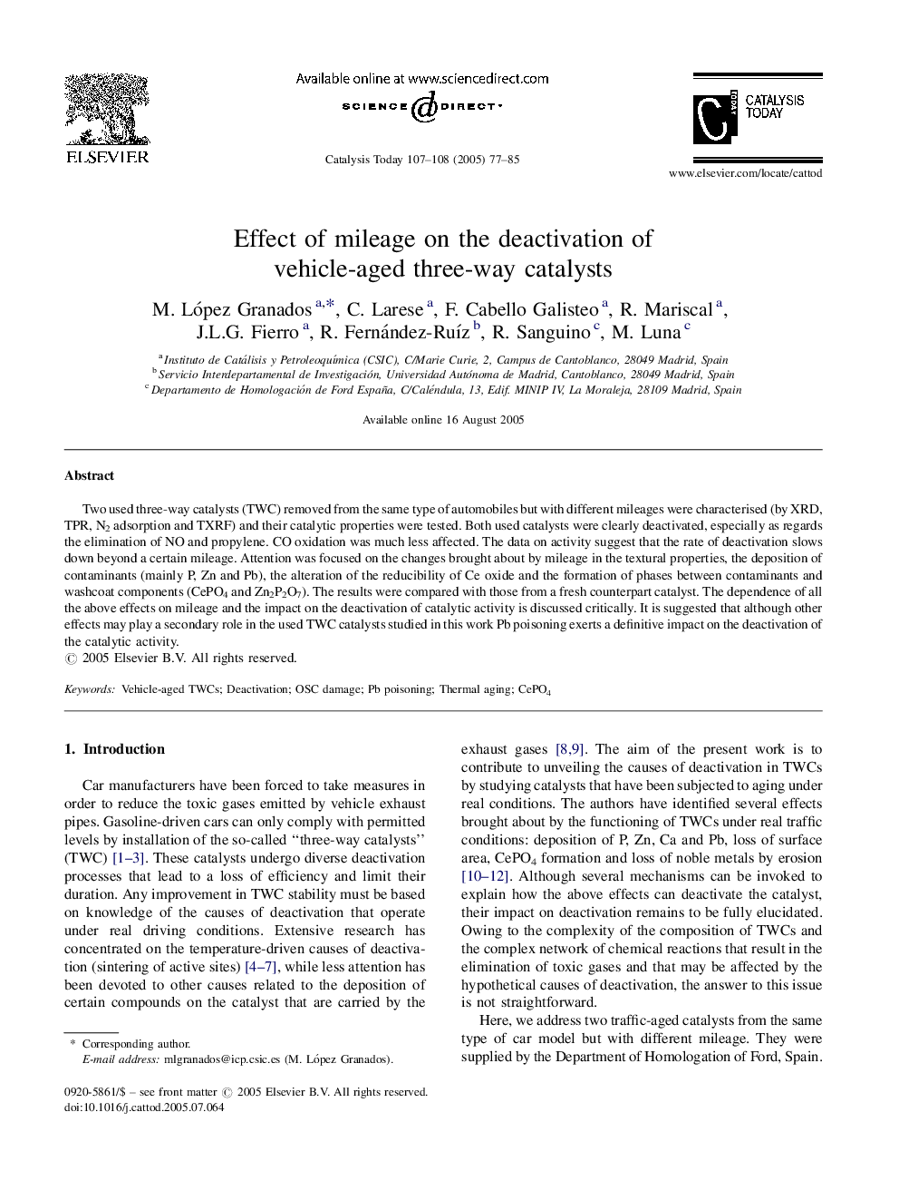 Effect of mileage on the deactivation of vehicle-aged three-way catalysts