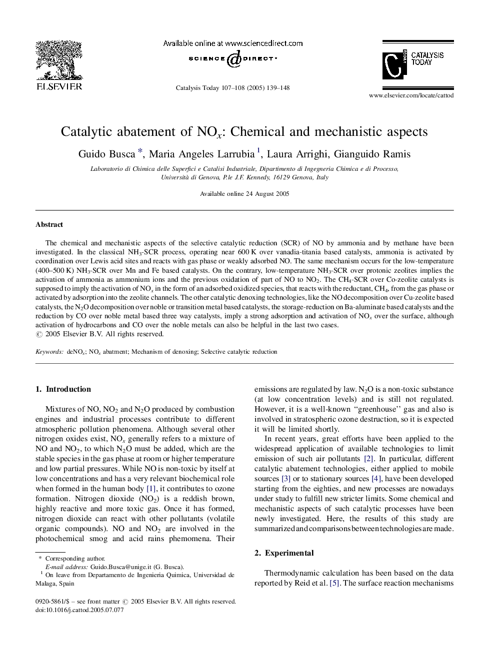 Catalytic abatement of NOx: Chemical and mechanistic aspects