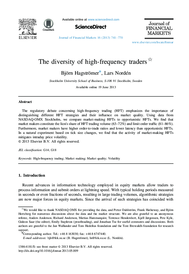The diversity of high-frequency traders