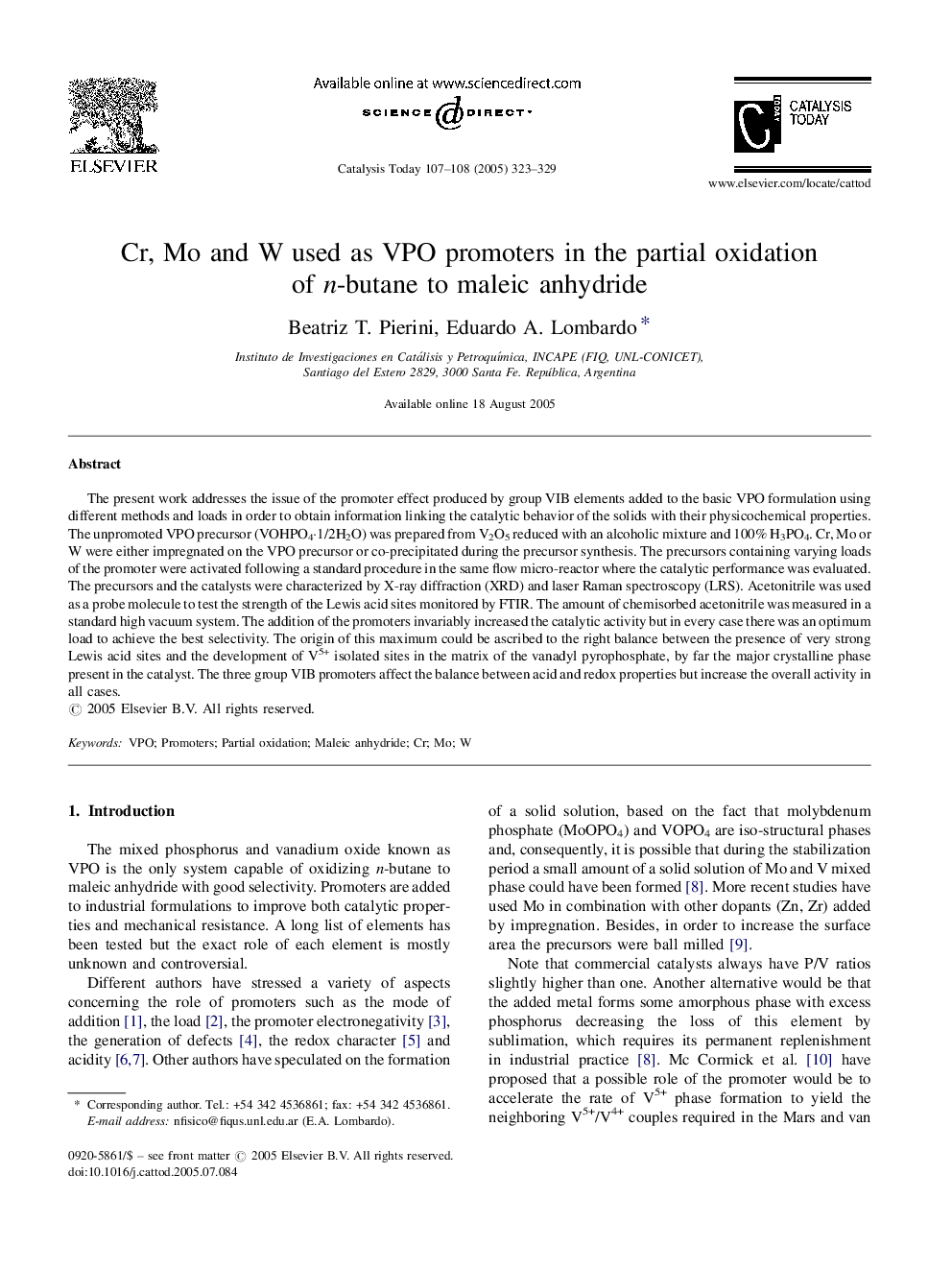 Cr, Mo and W used as VPO promoters in the partial oxidation of n-butane to maleic anhydride