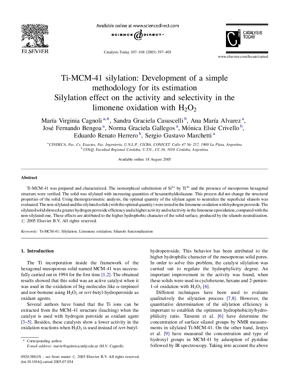Ti-MCM-41 silylation: Development of a simple methodology for its estimation