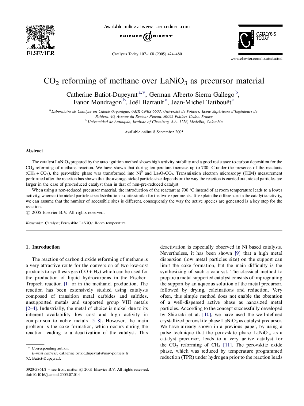عکس صفحه اول مقاله: CO2 reforming of methane over LaNiO3 as precursor material CO2 reforming of methane over LaNiO3 as precursor material