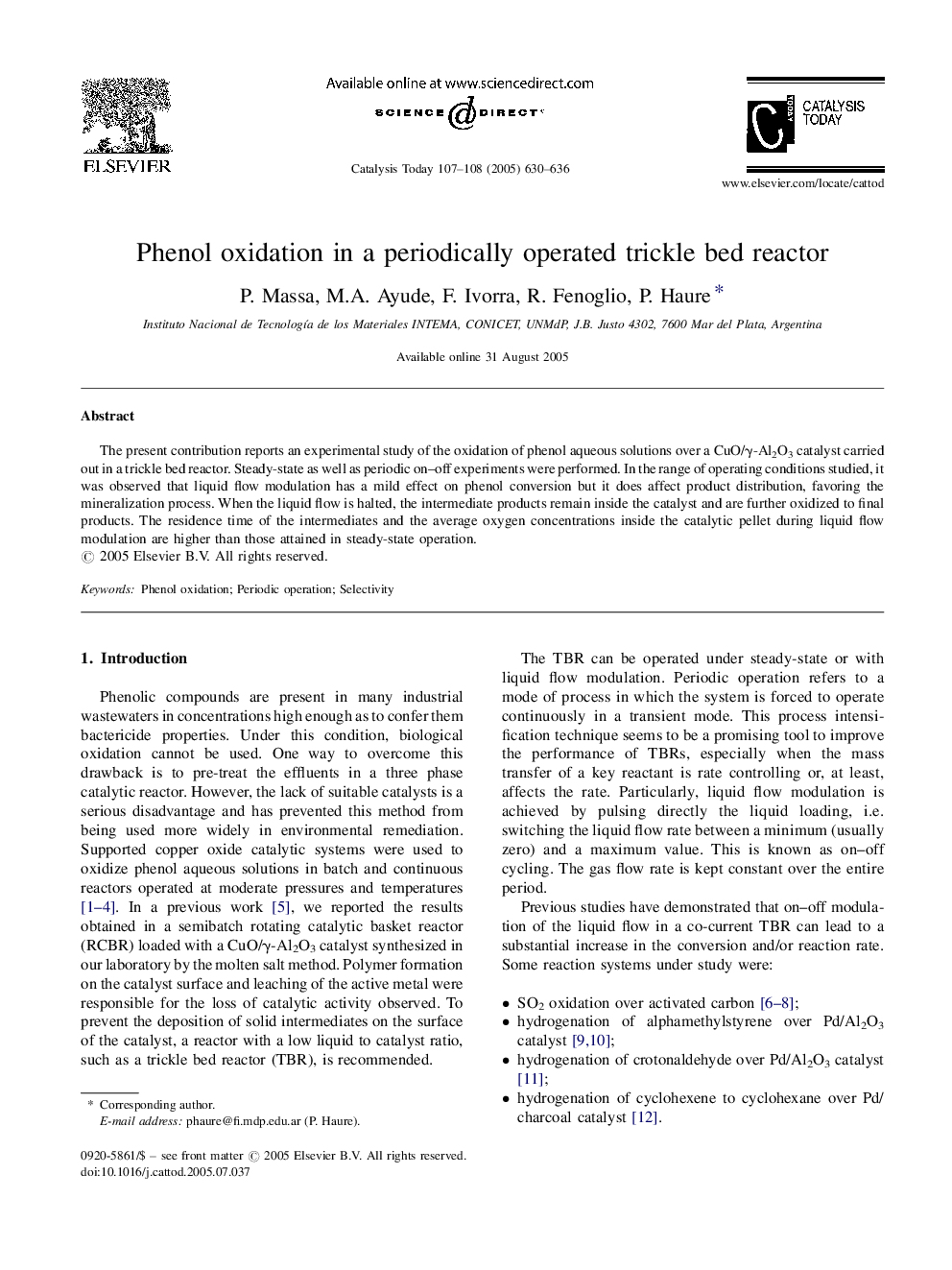 Phenol oxidation in a periodically operated trickle bed reactor