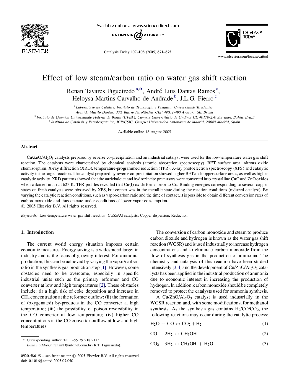 Effect of low steam/carbon ratio on water gas shift reaction