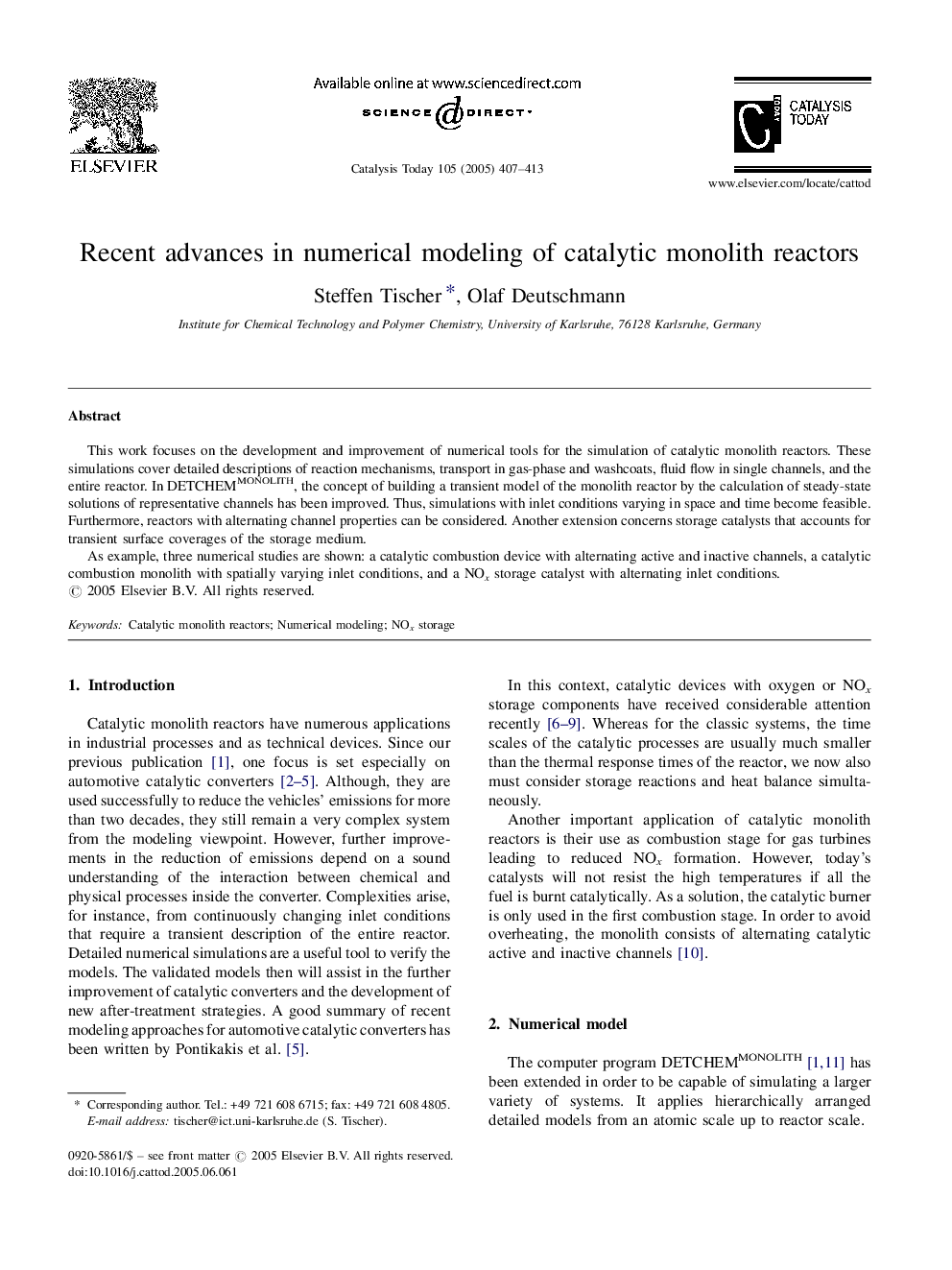 Recent advances in numerical modeling of catalytic monolith reactors