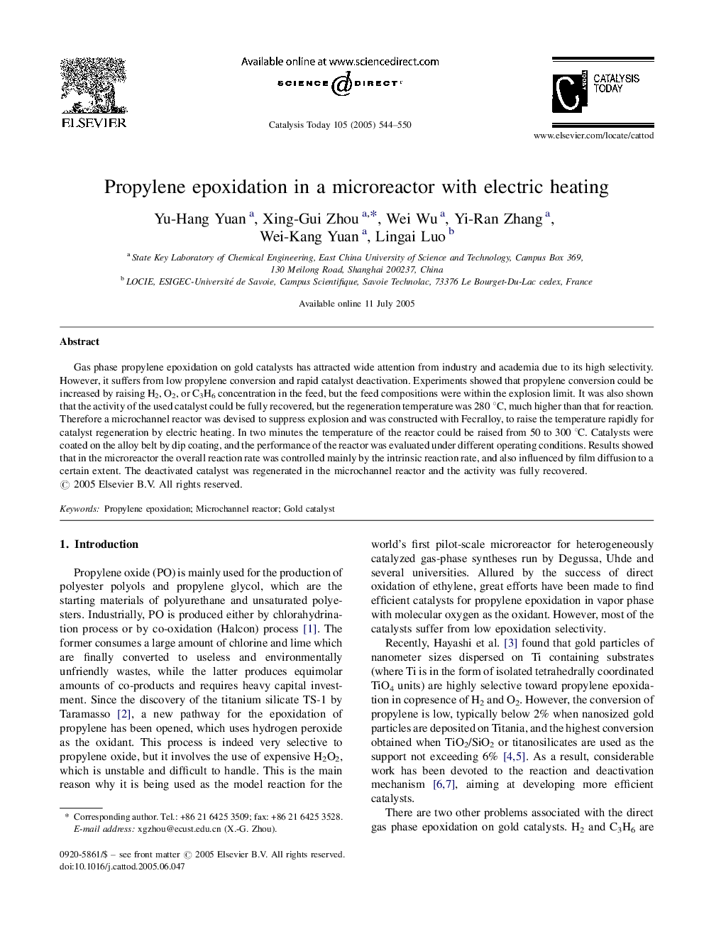 Propylene epoxidation in a microreactor with electric heating