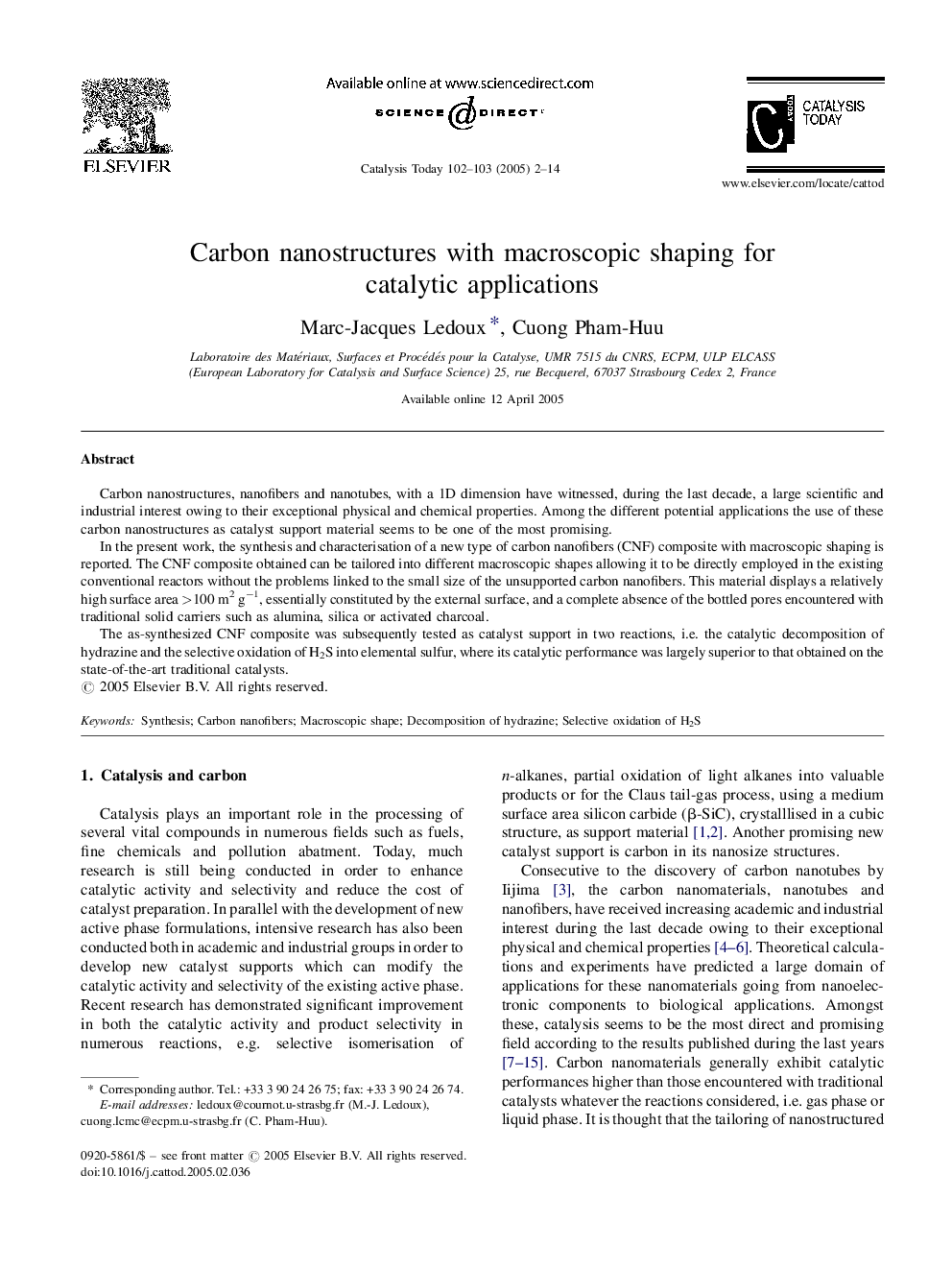 Carbon nanostructures with macroscopic shaping for catalytic applications