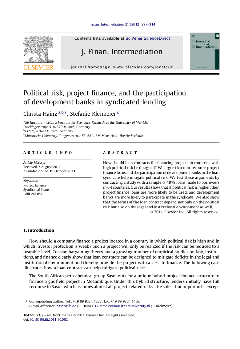 Political risk, project finance, and the participation of development banks in syndicated lending