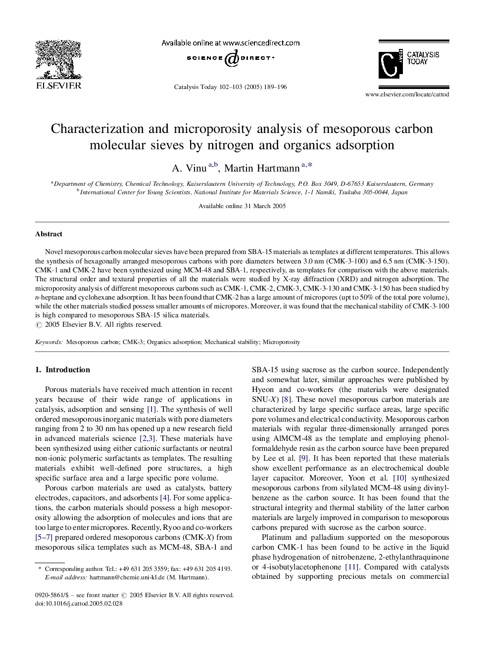 Characterization and microporosity analysis of mesoporous carbon molecular sieves by nitrogen and organics adsorption