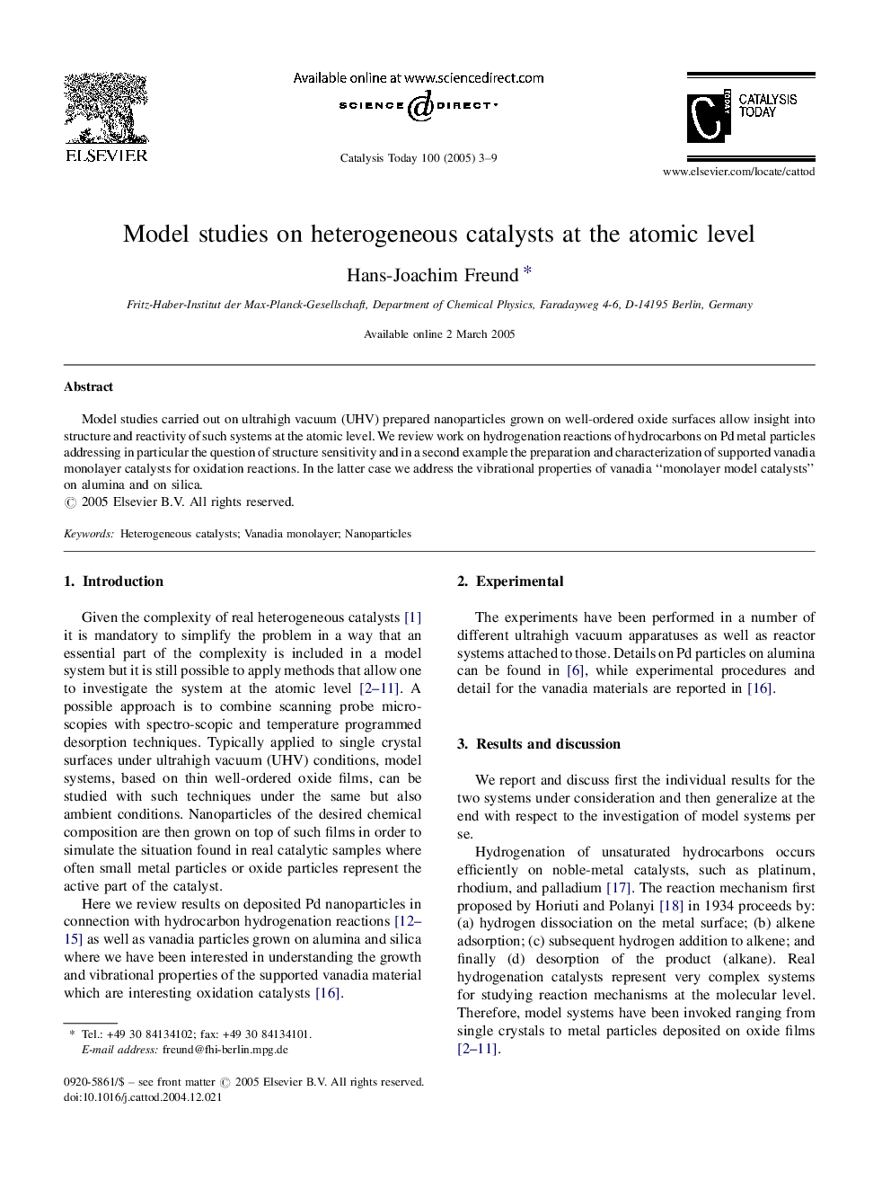 Model studies on heterogeneous catalysts at the atomic level