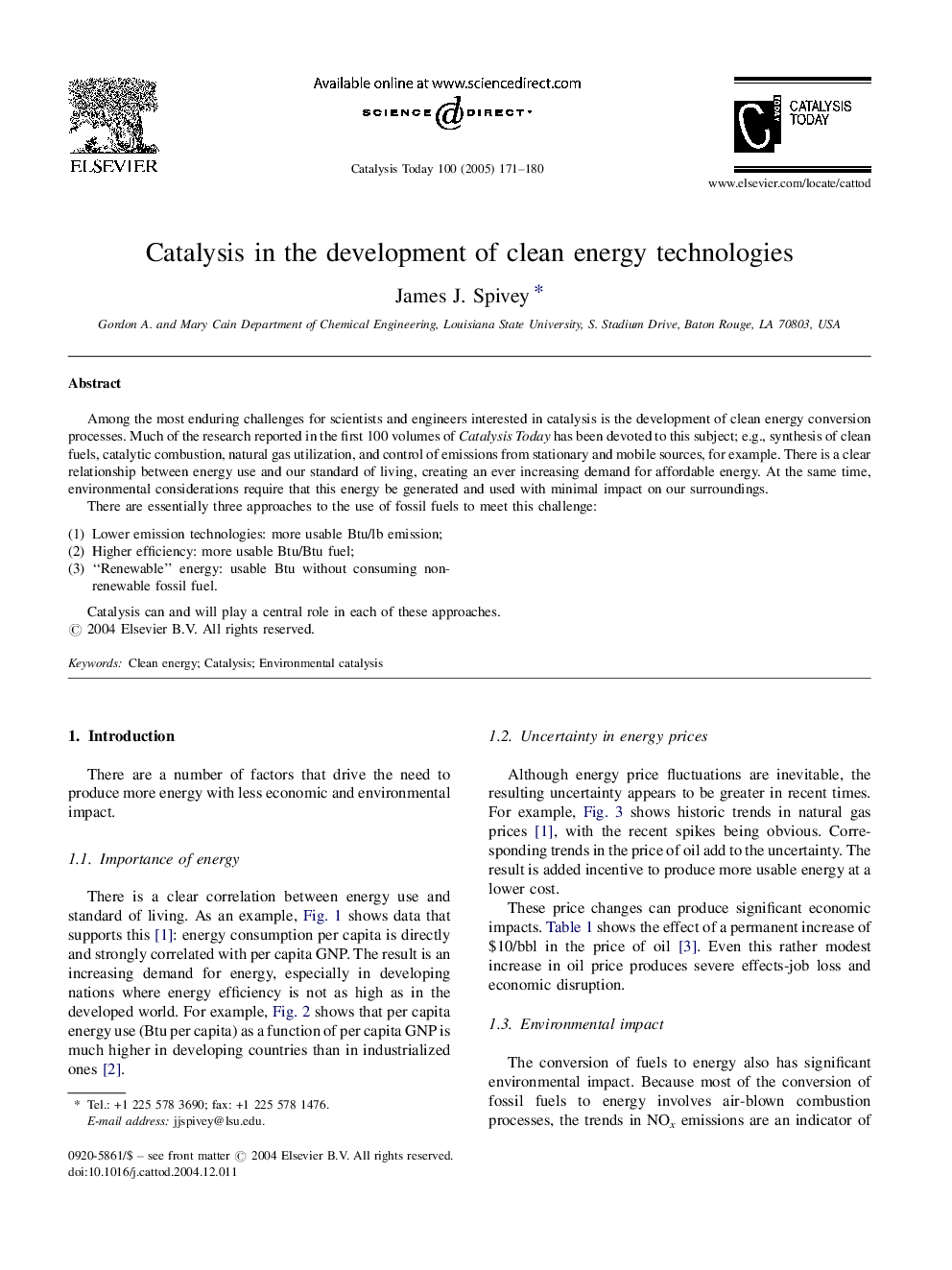 Catalysis in the development of clean energy technologies