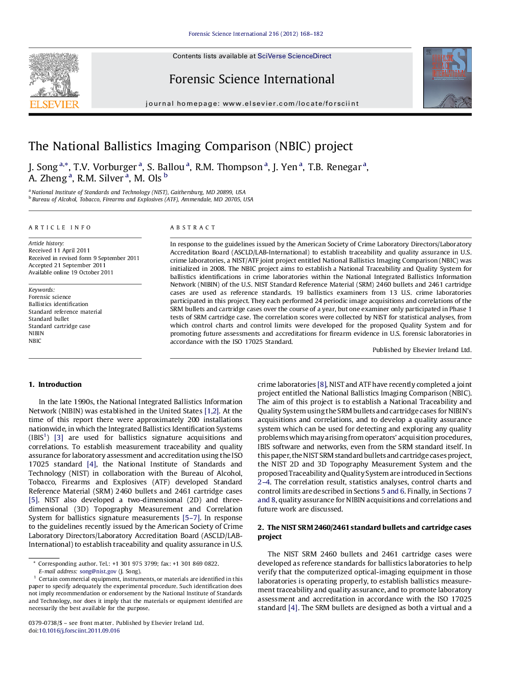 The National Ballistics Imaging Comparison (NBIC) project