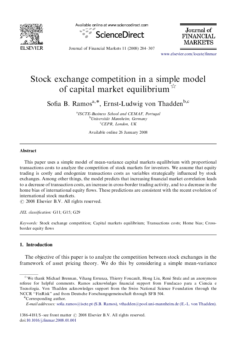 Stock exchange competition in a simple model of capital market equilibrium