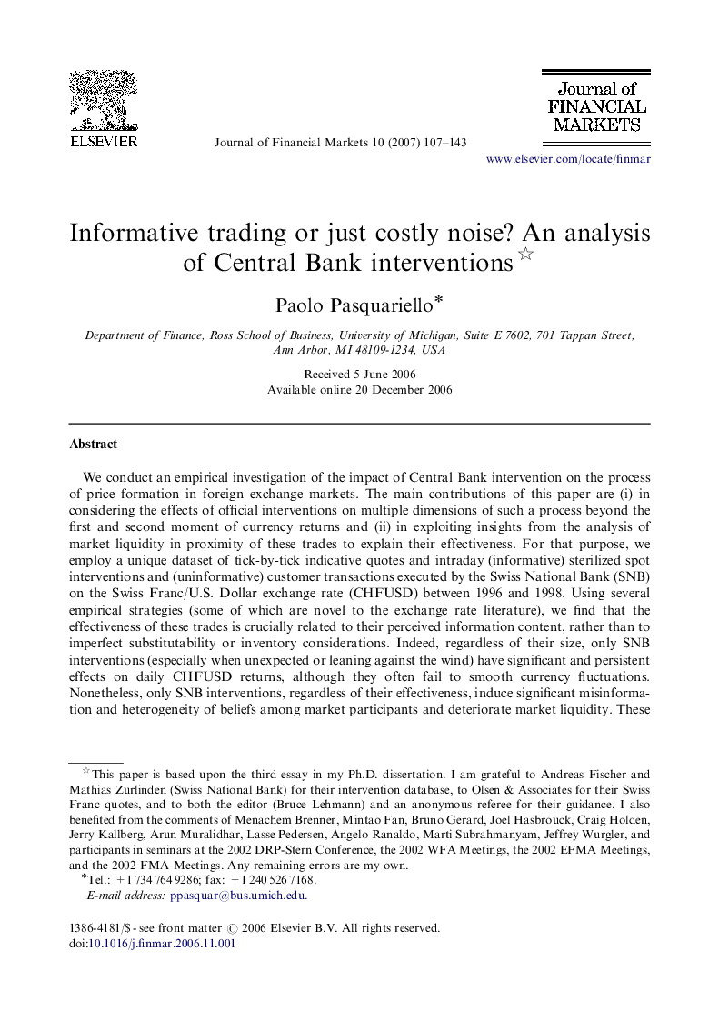 Informative trading or just costly noise? An analysis of Central Bank interventions