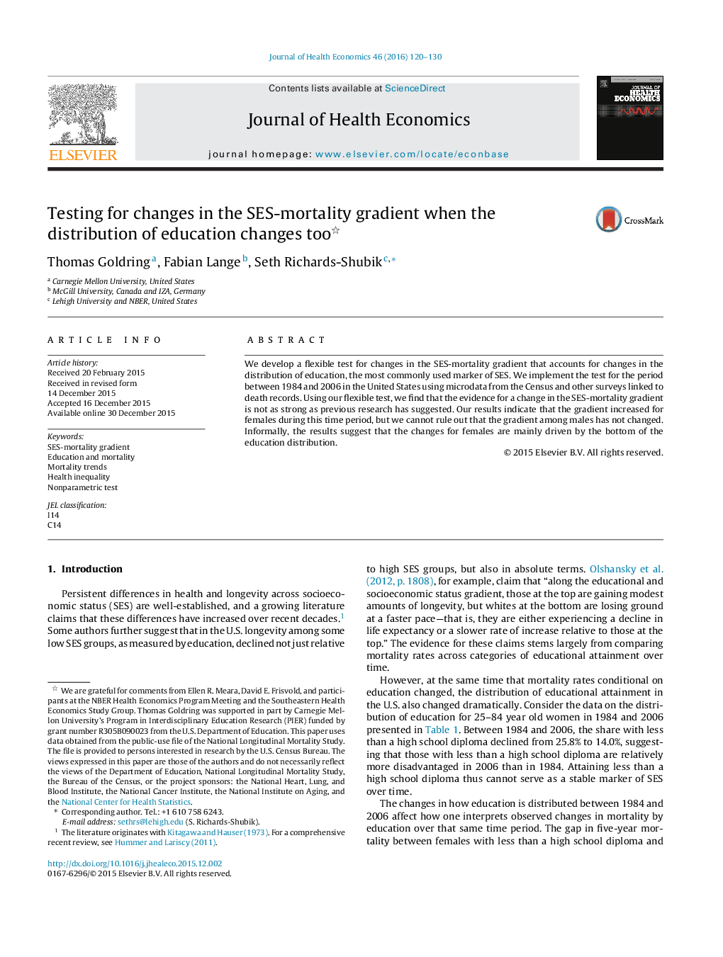 Testing for changes in the SES-mortality gradient when the distribution of education changes too