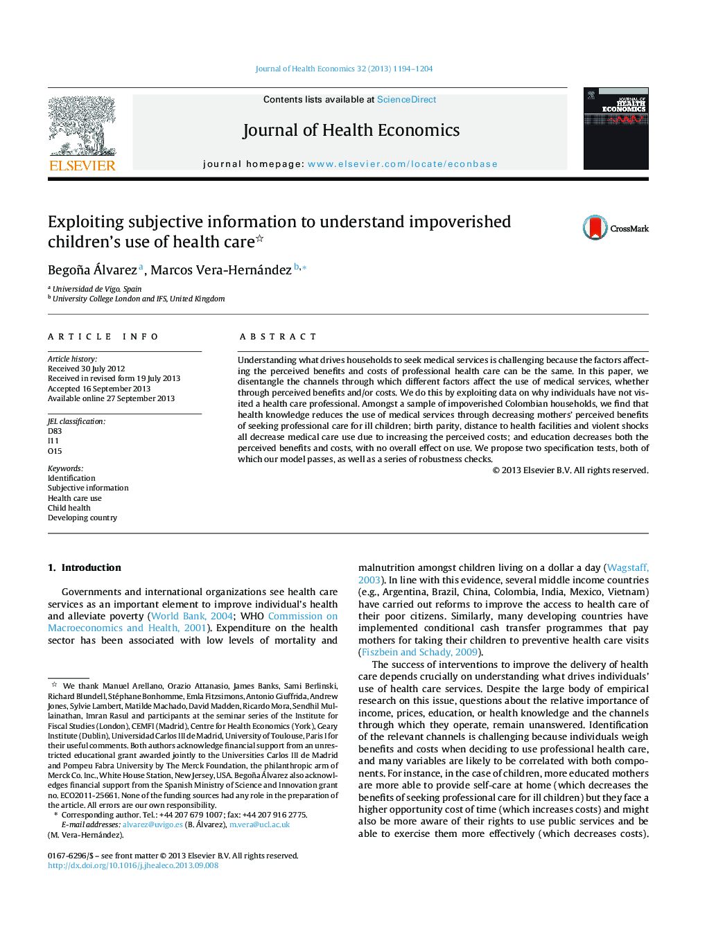 Exploiting subjective information to understand impoverished children's use of health care