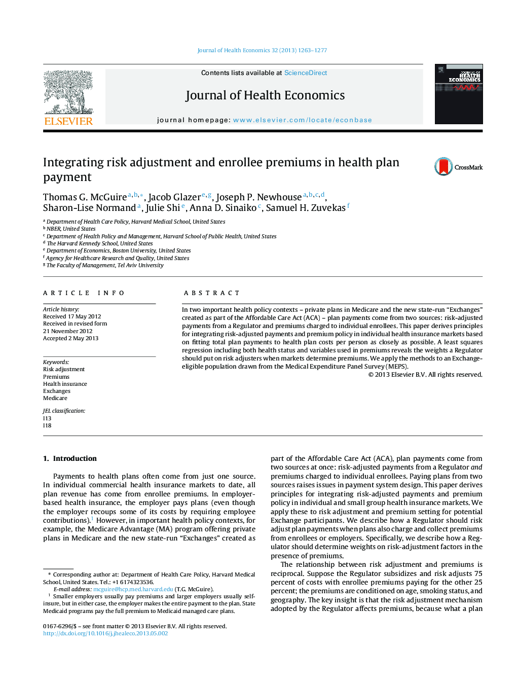 Integrating risk adjustment and enrollee premiums in health plan payment