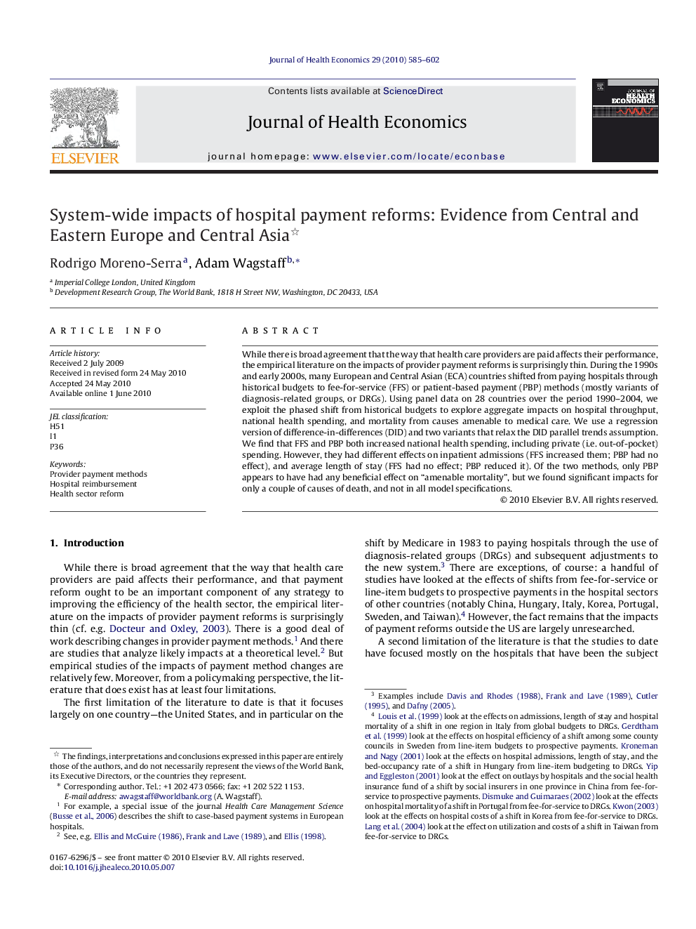 System-wide impacts of hospital payment reforms: Evidence from Central and Eastern Europe and Central Asia