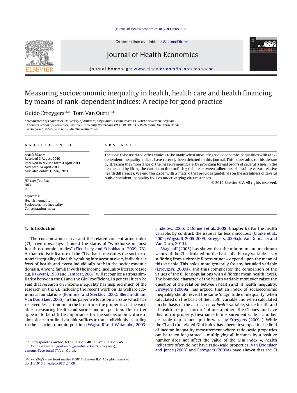 Measuring socioeconomic inequality in health, health care and health financing by means of rank-dependent indices: A recipe for good practice