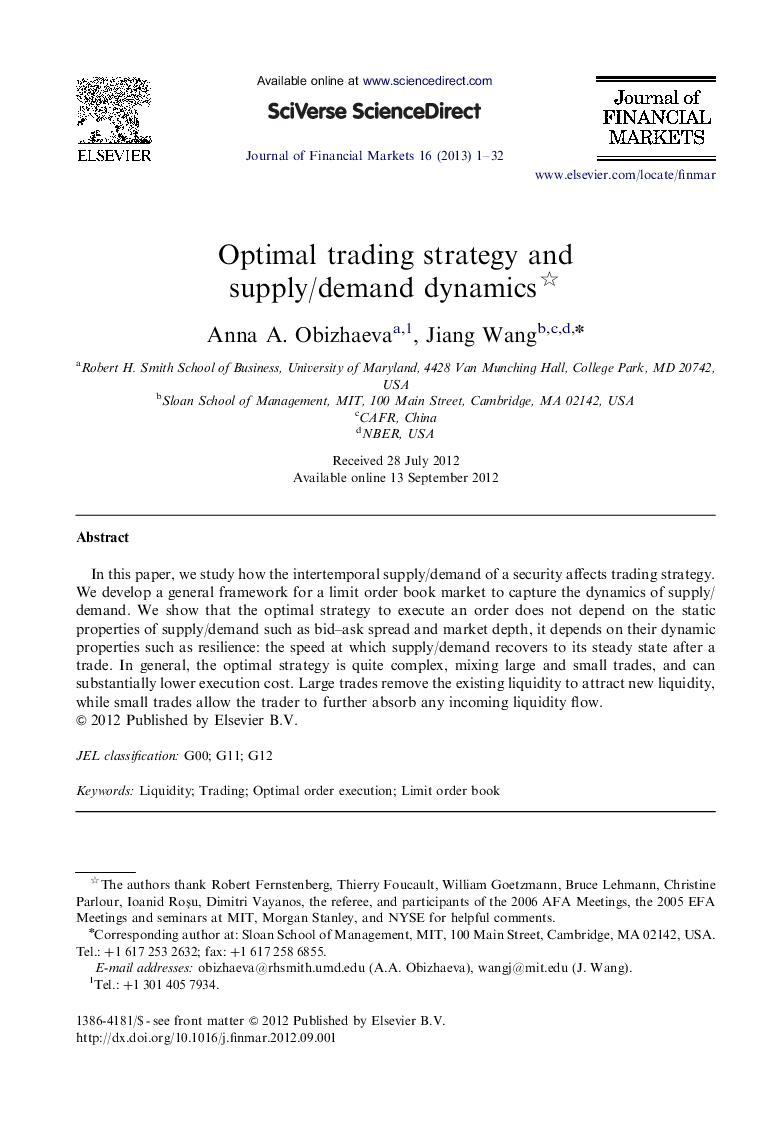 Optimal trading strategy and supply/demand dynamics