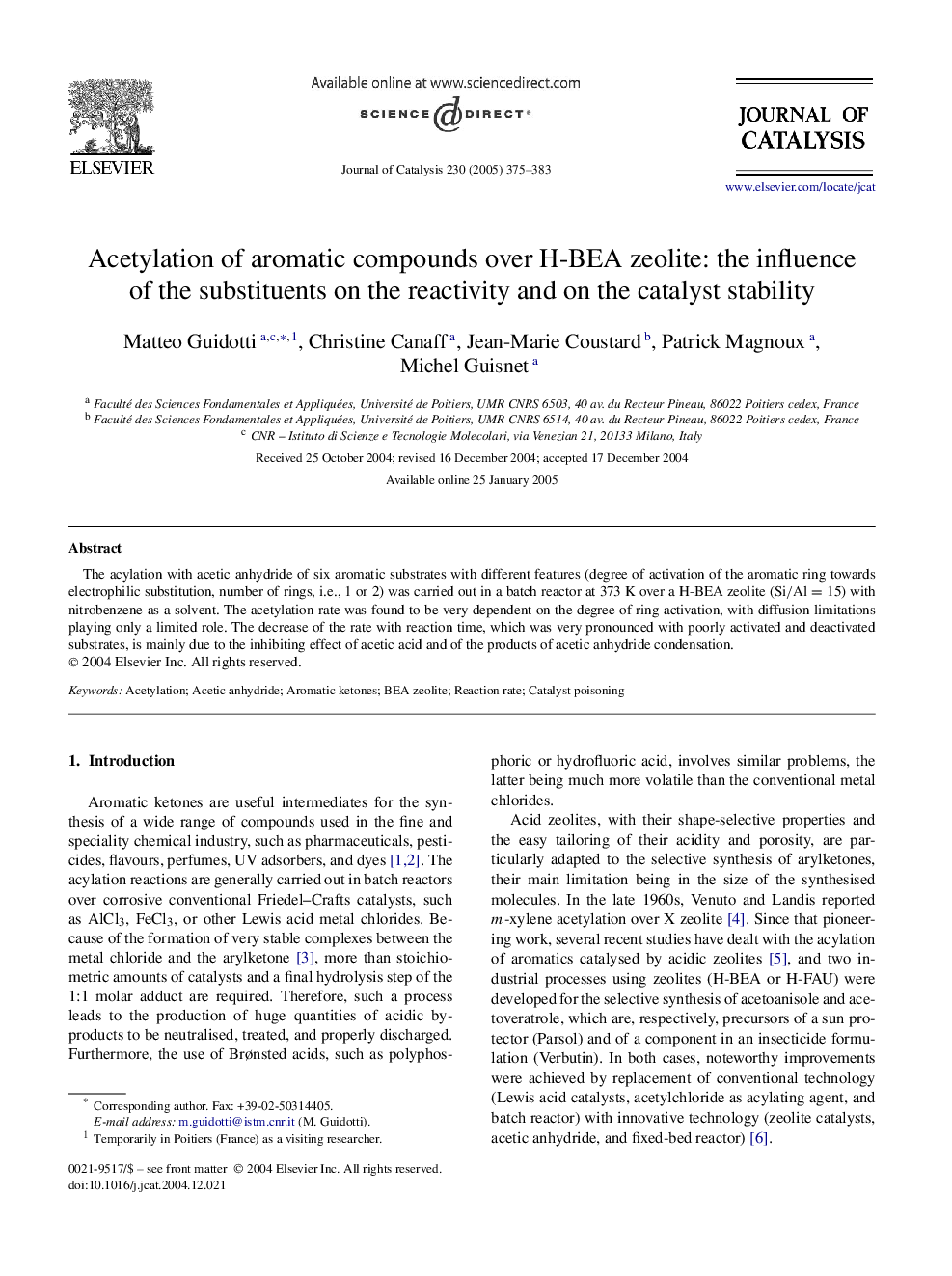 Acetylation of aromatic compounds over H-BEA zeolite: the influence of the substituents on the reactivity and on the catalyst stability