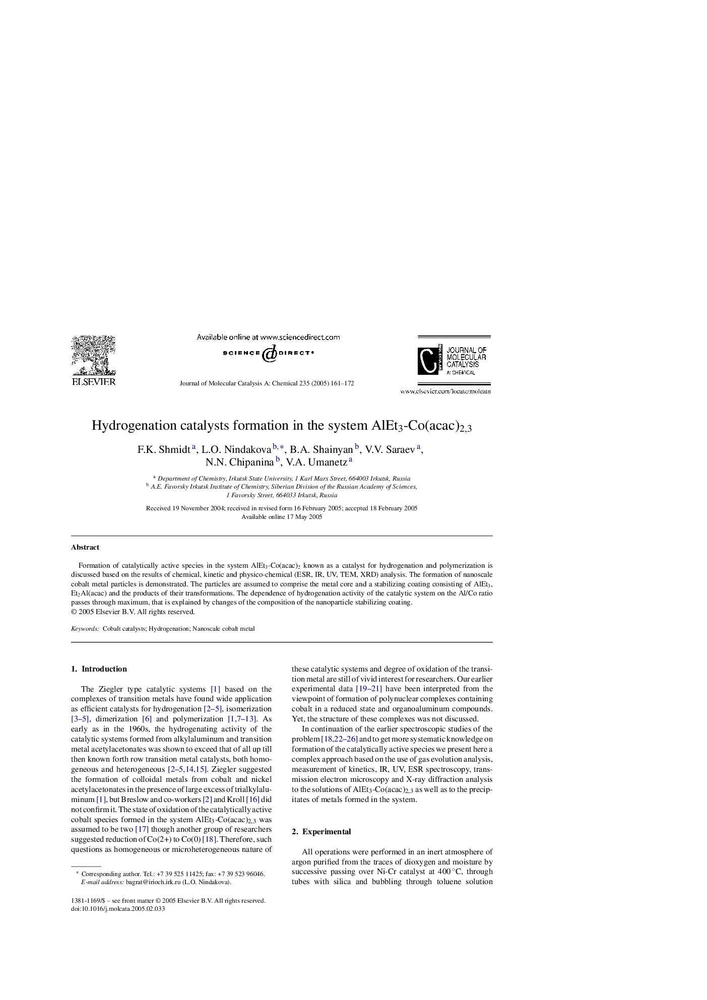 Hydrogenation catalysts formation in the system AlEt3-Co(acac)2,3