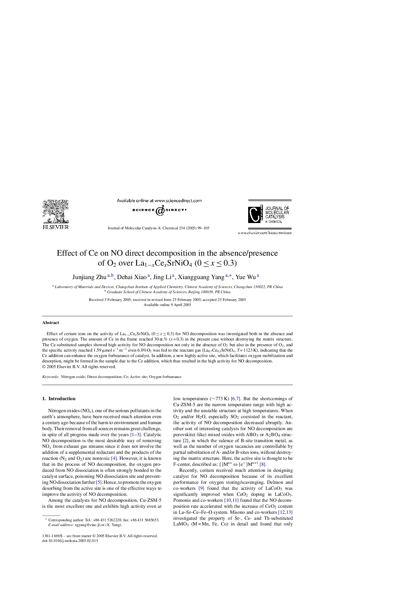 عکس صفحه اول مقاله: Effect of Ce on NO direct decomposition in the absence/presence of O2 over La1âxCexSrNiO4 (0 â¤Â x â¤Â 0.3) Effect of Ce on NO direct decomposition in the absence/presence of O2 over La1âxCexSrNiO4 (0 â¤Â x â¤Â 0.3)