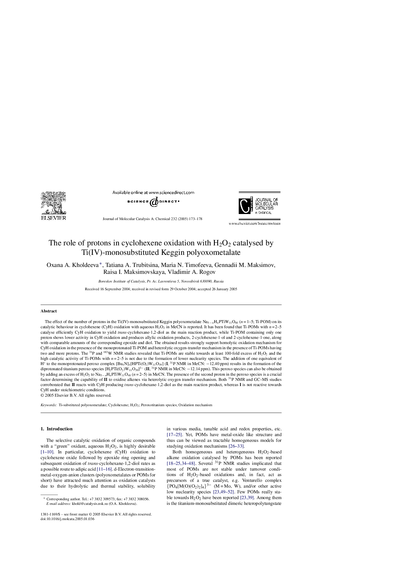 The role of protons in cyclohexene oxidation with H2O2 catalysed by Ti(IV)-monosubstituted Keggin polyoxometalate