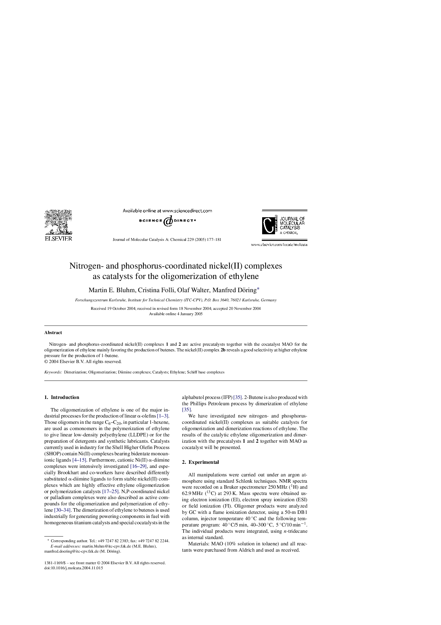 Nitrogen- and phosphorus-coordinated nickel(II) complexes as catalysts for the oligomerization of ethylene