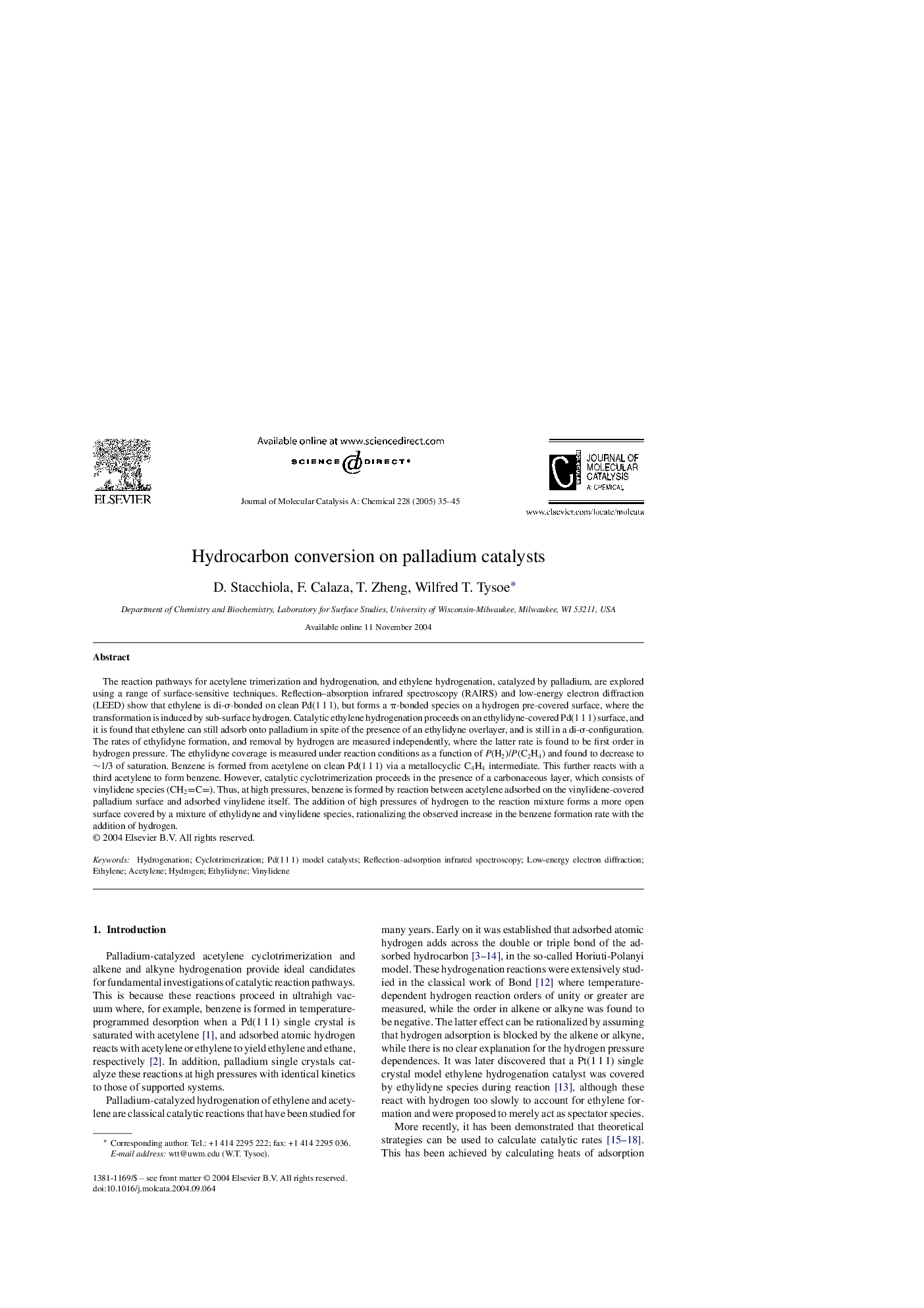 Hydrocarbon conversion on palladium catalysts