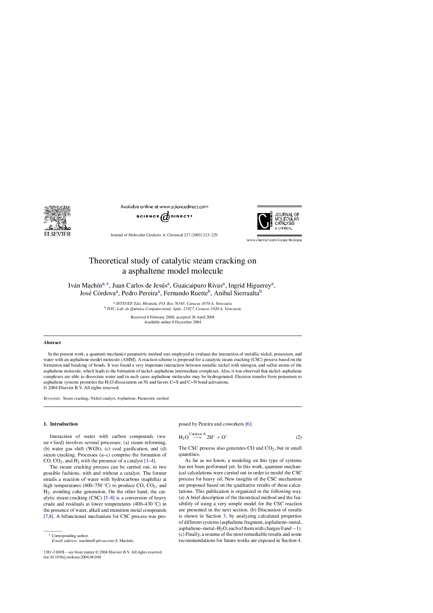 Theoretical study of catalytic steam cracking on a asphaltene model molecule