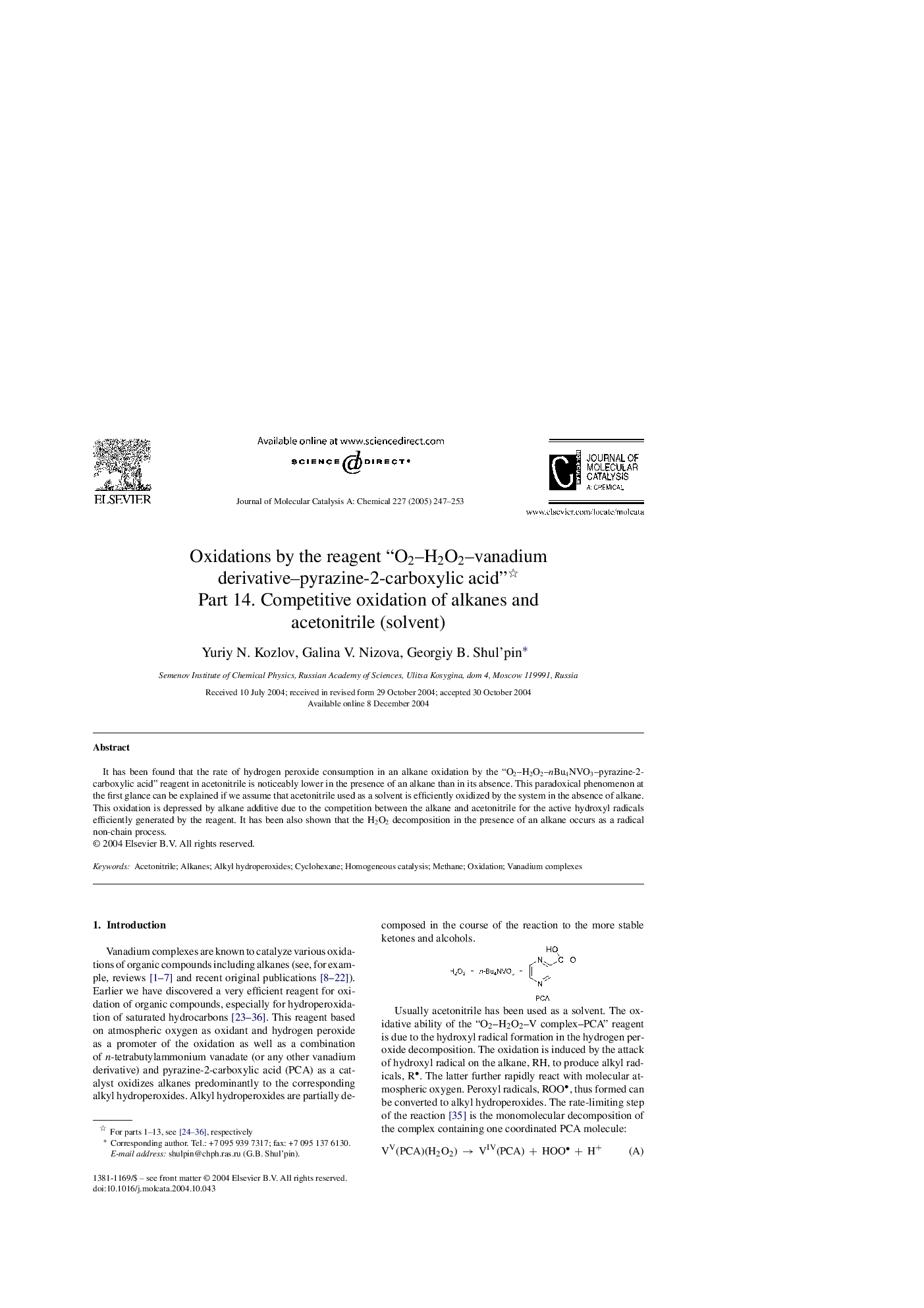 Oxidations by the reagent “O2-H2O2-vanadium derivative-pyrazine-2-carboxylic acid”