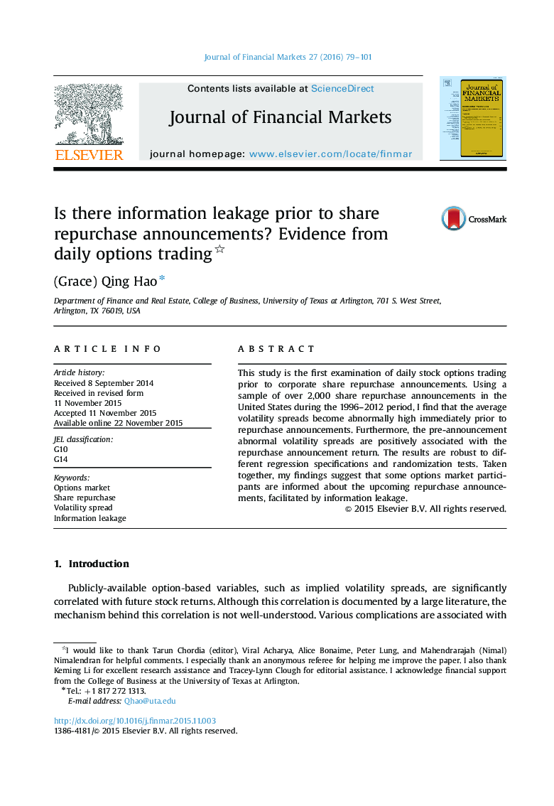 Is there information leakage prior to share repurchase announcements? Evidence from daily options trading