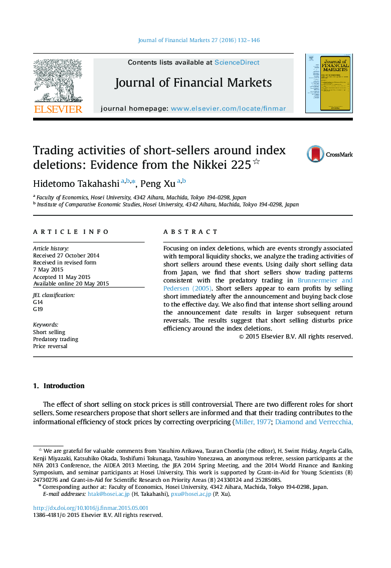 Trading activities of short-sellers around index deletions: Evidence from the Nikkei 225