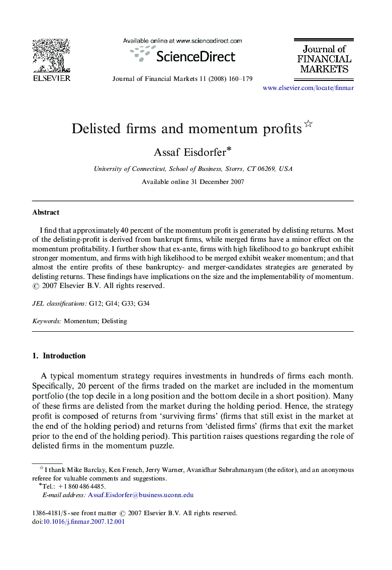 Delisted firms and momentum profits
