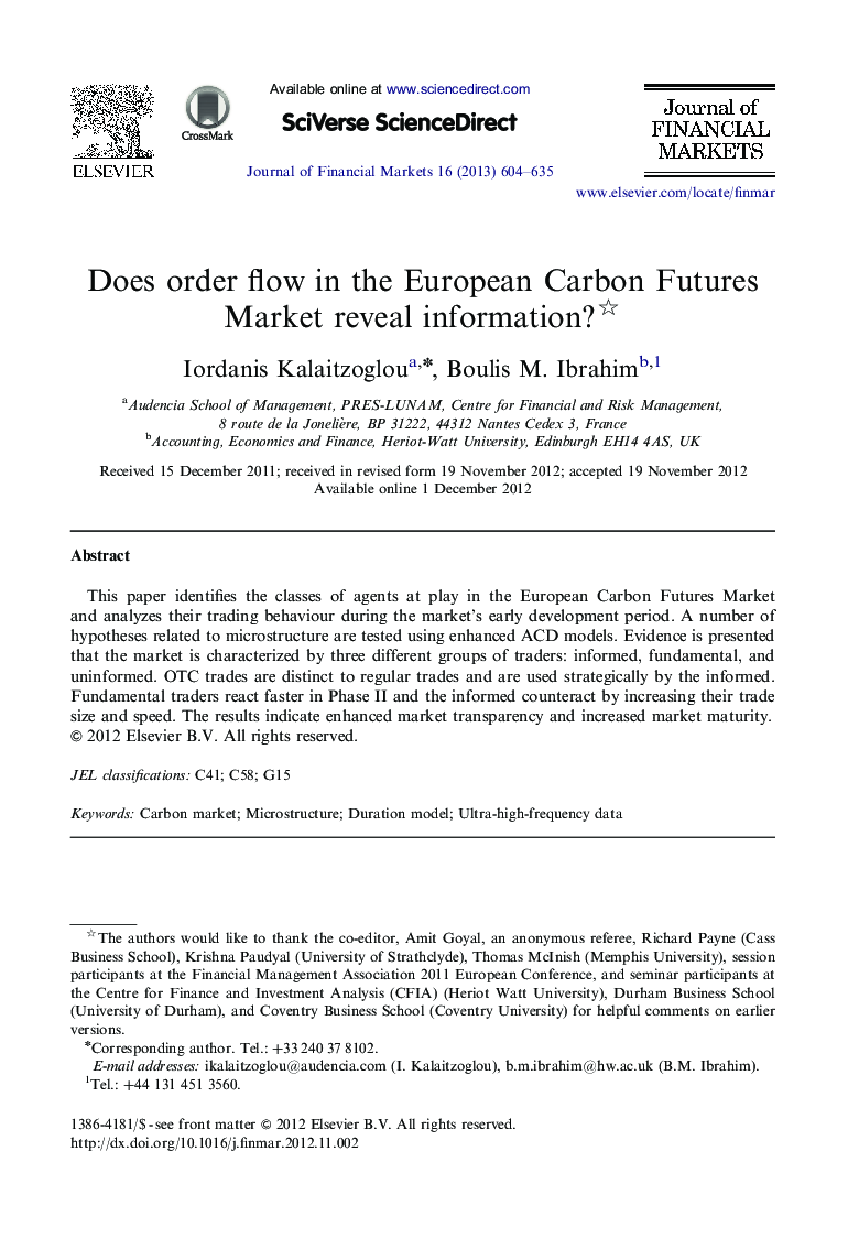 Does order flow in the European Carbon Futures Market reveal information?