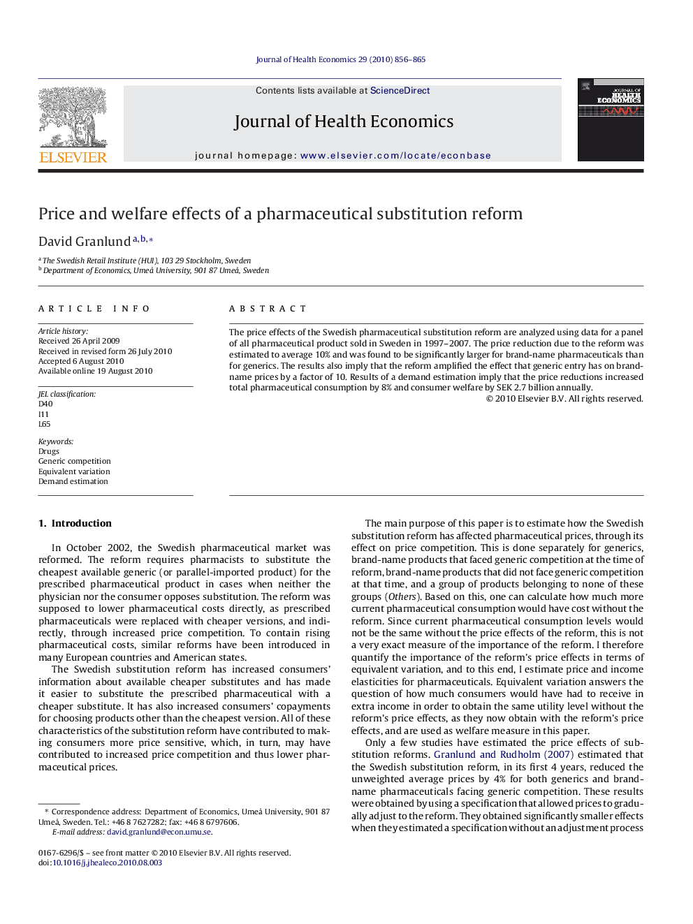 Price and welfare effects of a pharmaceutical substitution reform