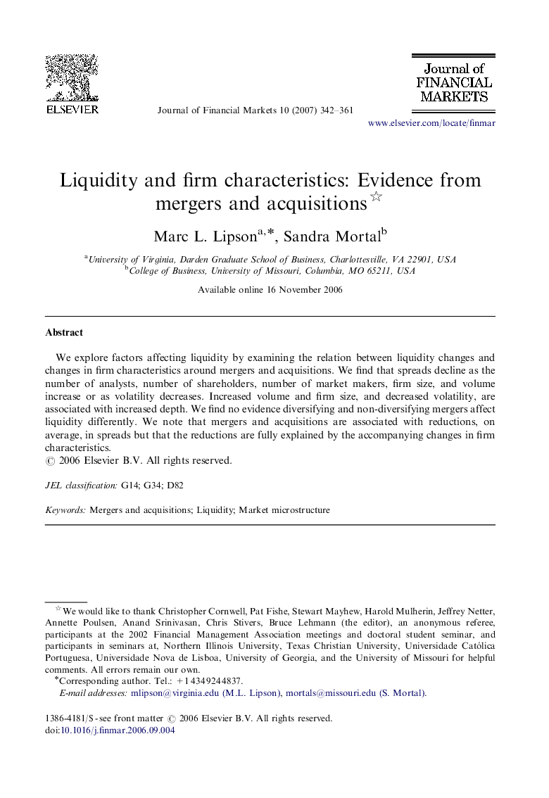 Liquidity and firm characteristics: Evidence from mergers and acquisitions