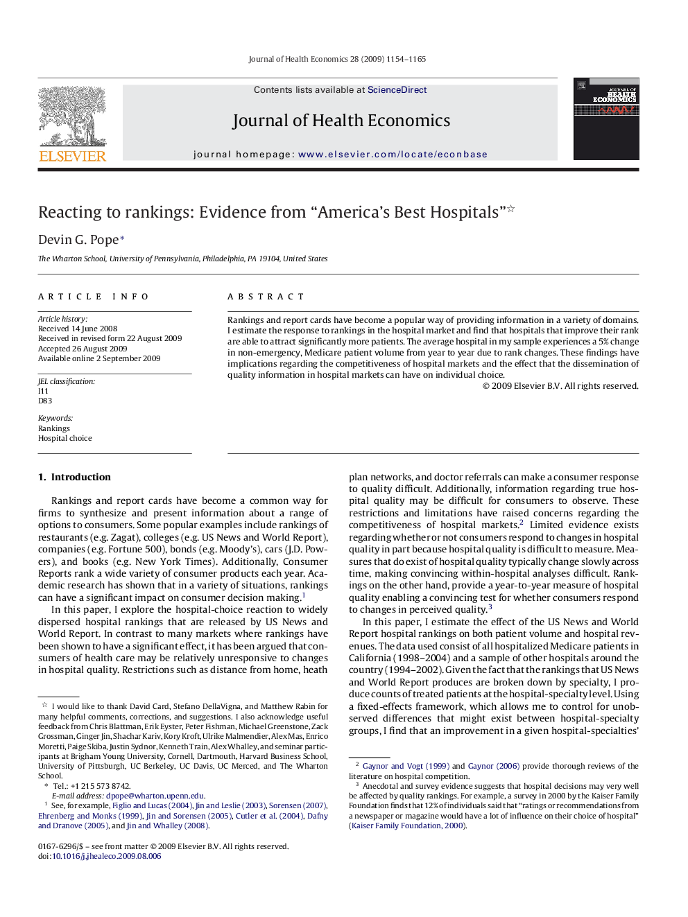 Reacting to rankings: Evidence from “America's Best Hospitals”