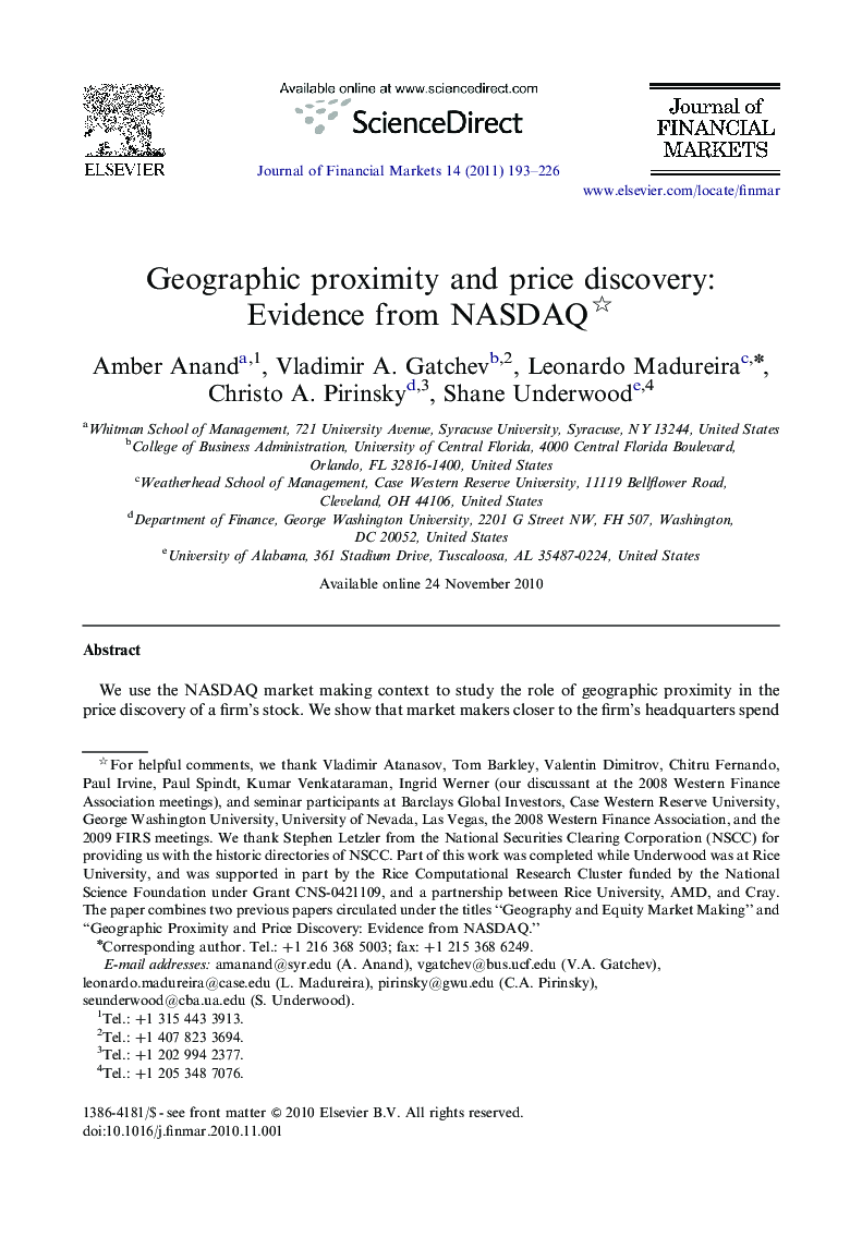 Geographic proximity and price discovery: Evidence from NASDAQ