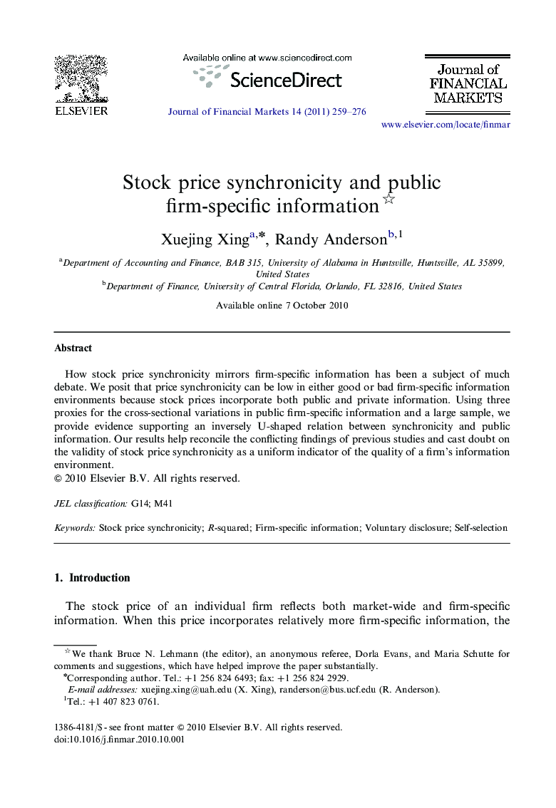 Stock price synchronicity and public firm-specificinformation