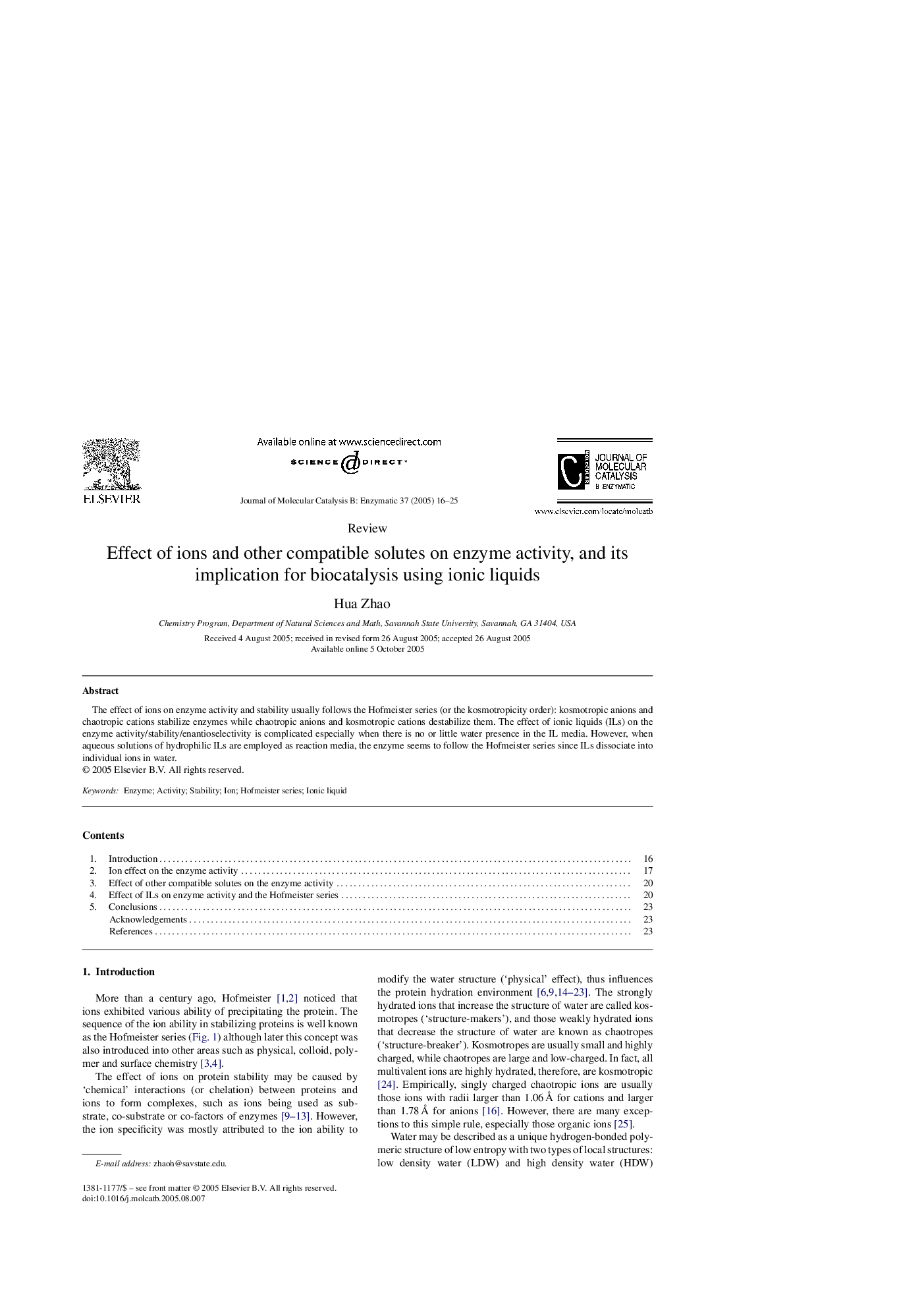 Effect of ions and other compatible solutes on enzyme activity, and its implication for biocatalysis using ionic liquids