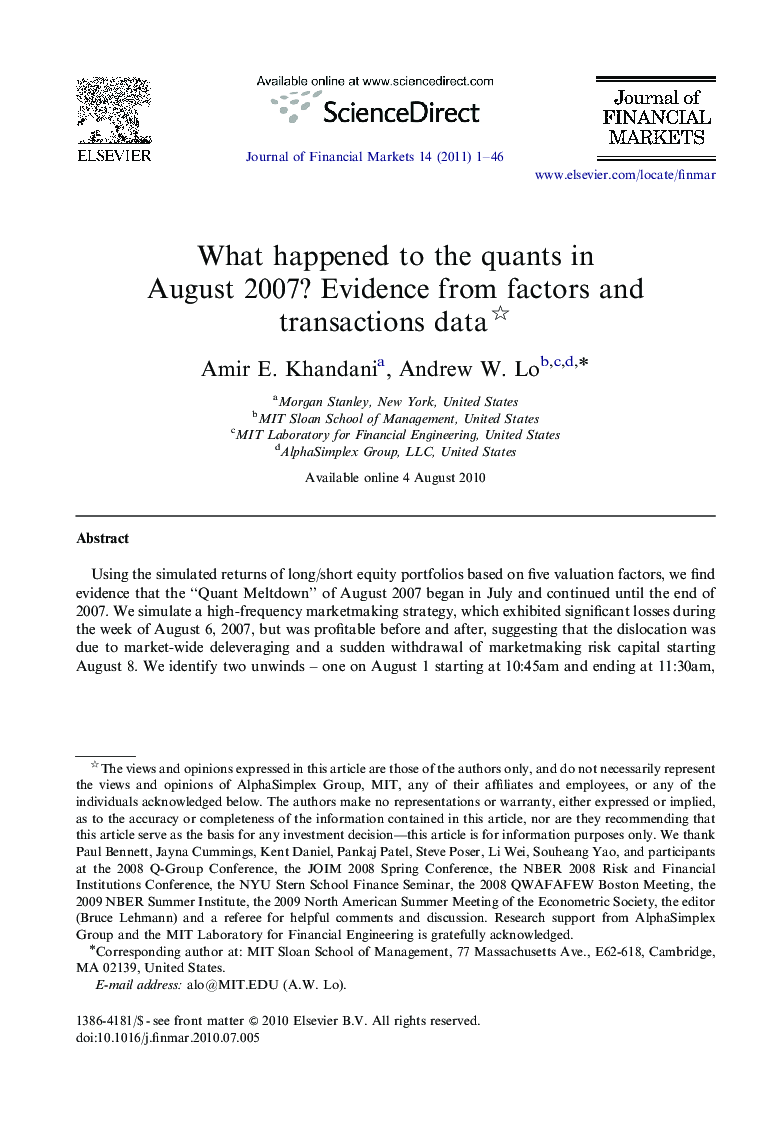 What happened to the quants in August 2007? Evidence from factors and transactions data 