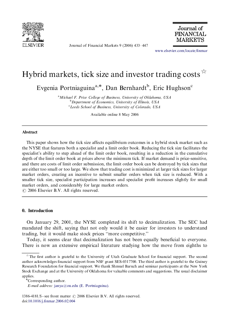 Hybrid markets, tick size and investor trading costs